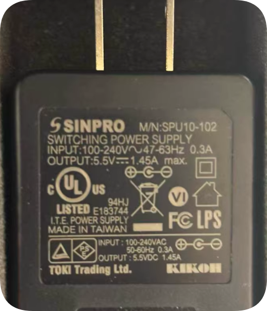 *Brand NEW* Applicable Power Supply for SINPRO SPU10-102 Input 100-240V 47-63Hz 0.3A Output 5.5V 1.45A Adapter